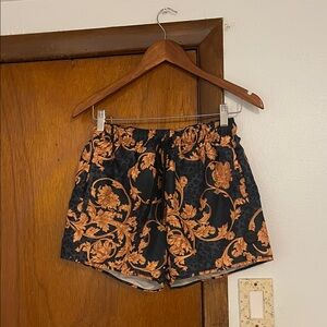 Topman Black Shorts with Gold Pattern